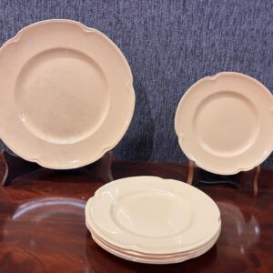 Juego de bandeja y 5 platos de masas postre en porcelana ingles monocromático rosa