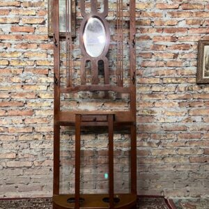 Perchero recibidor muy antiguo en roble de Eslavonia y espejo oval