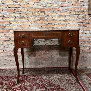 elegante escritorio imperio de cinco cajones con mármol y detalles en broncería europea