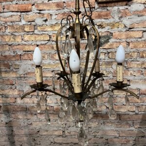 araña en bronce 5 luces estilo francés con caireles