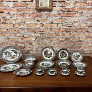 juego de vajilla antiguo ingles con ilustraciones campestres