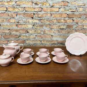 hermoso juego de té en porcelana inglesa rosa monocromático