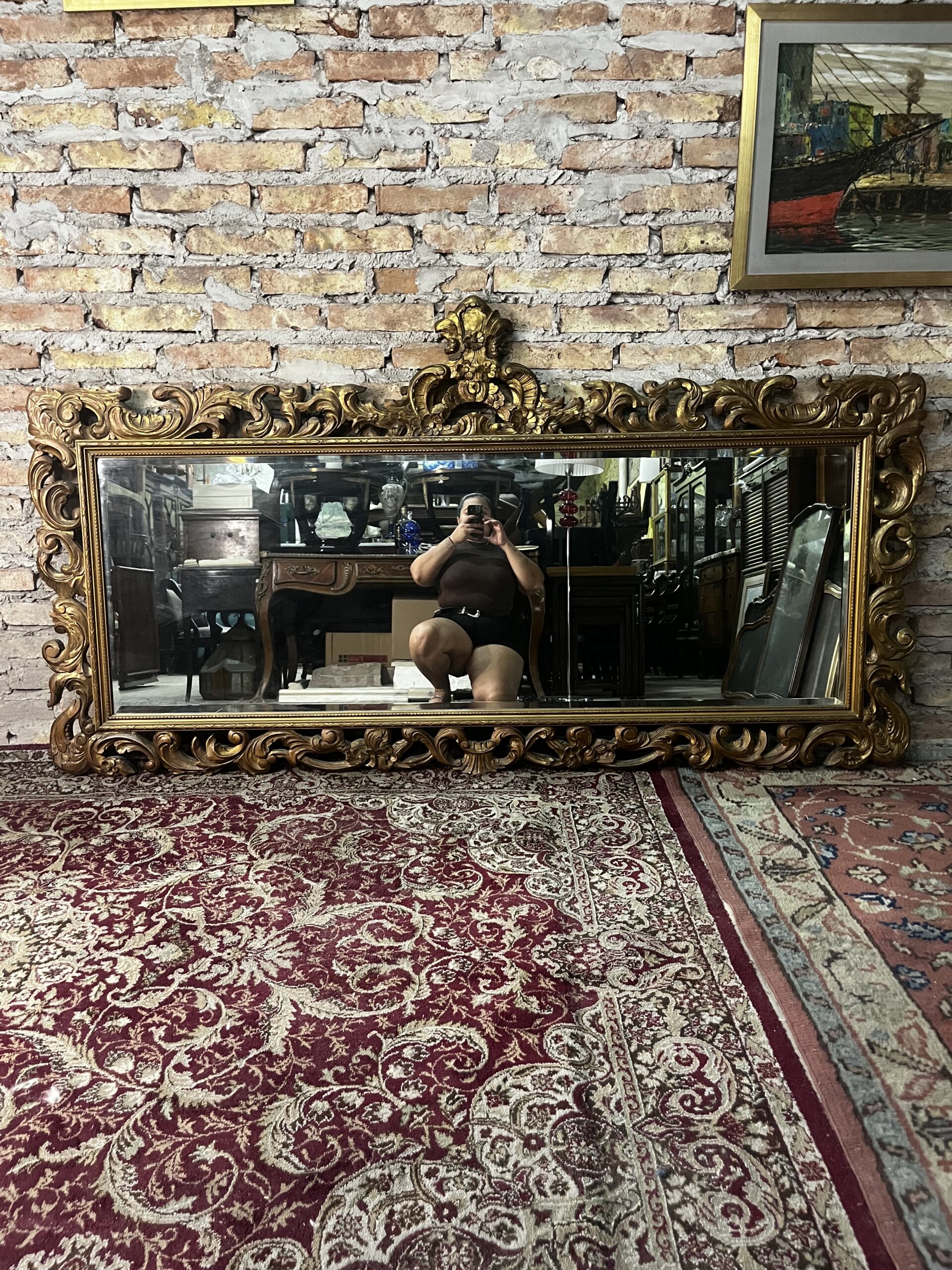 espejo francés Luis xv de comedor biselado antiguo en madera dorado a la hoja
