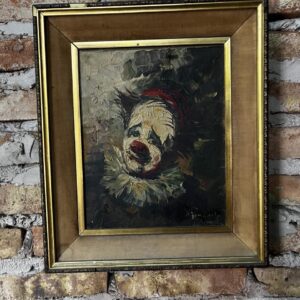 cuadro pintado al óleo de payaso, estilo expresionista