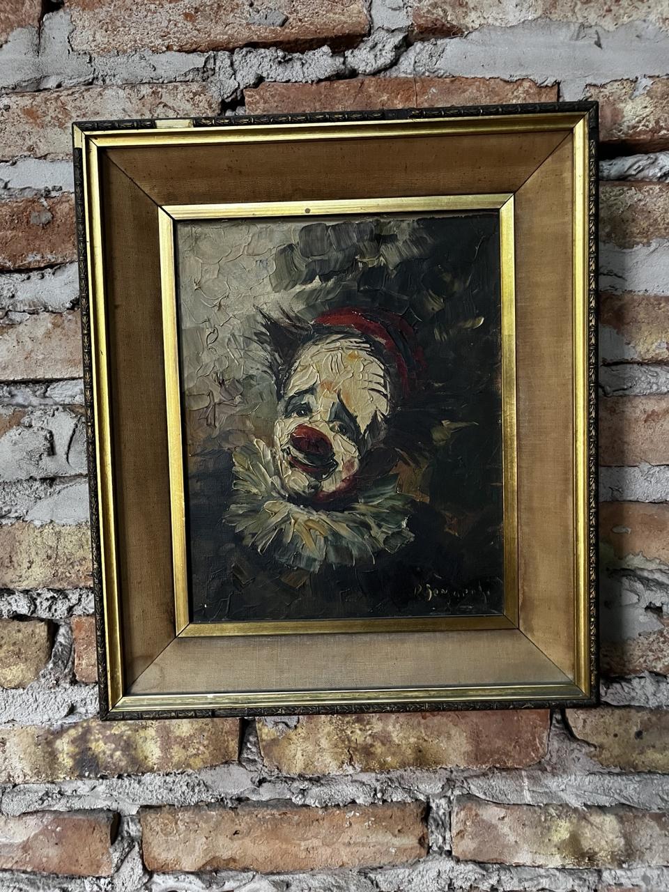 cuadro pintado al óleo de payaso, estilo expresionista