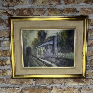 pintura de escena urbana con atmósfera nostálgica