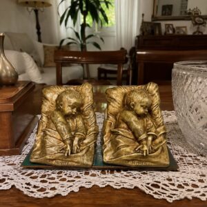 Par de sujeta libros en bronce firmados de época