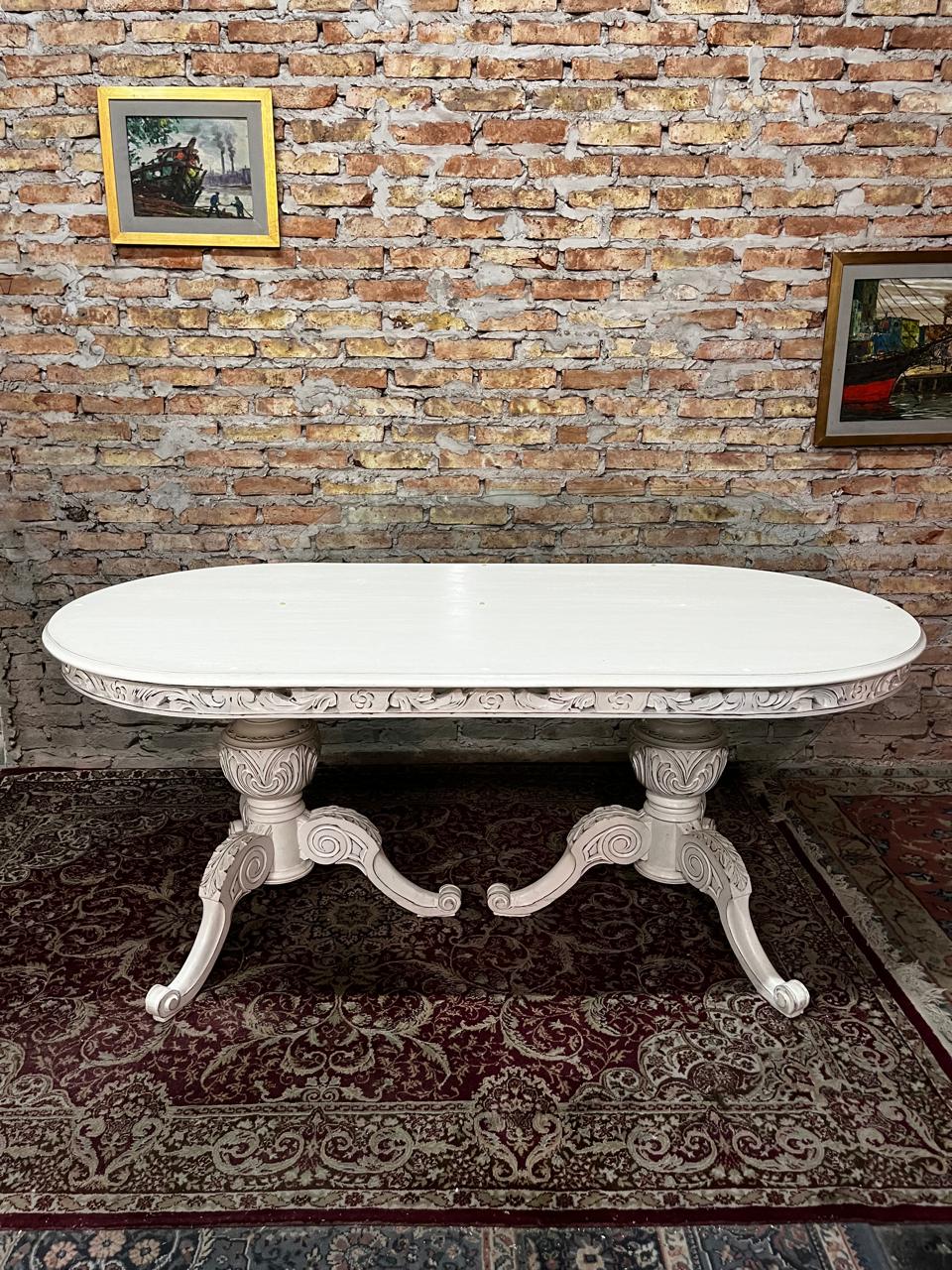 Mesa de comedor oval francés laqueada doble Pata sheraton - Imagen 11