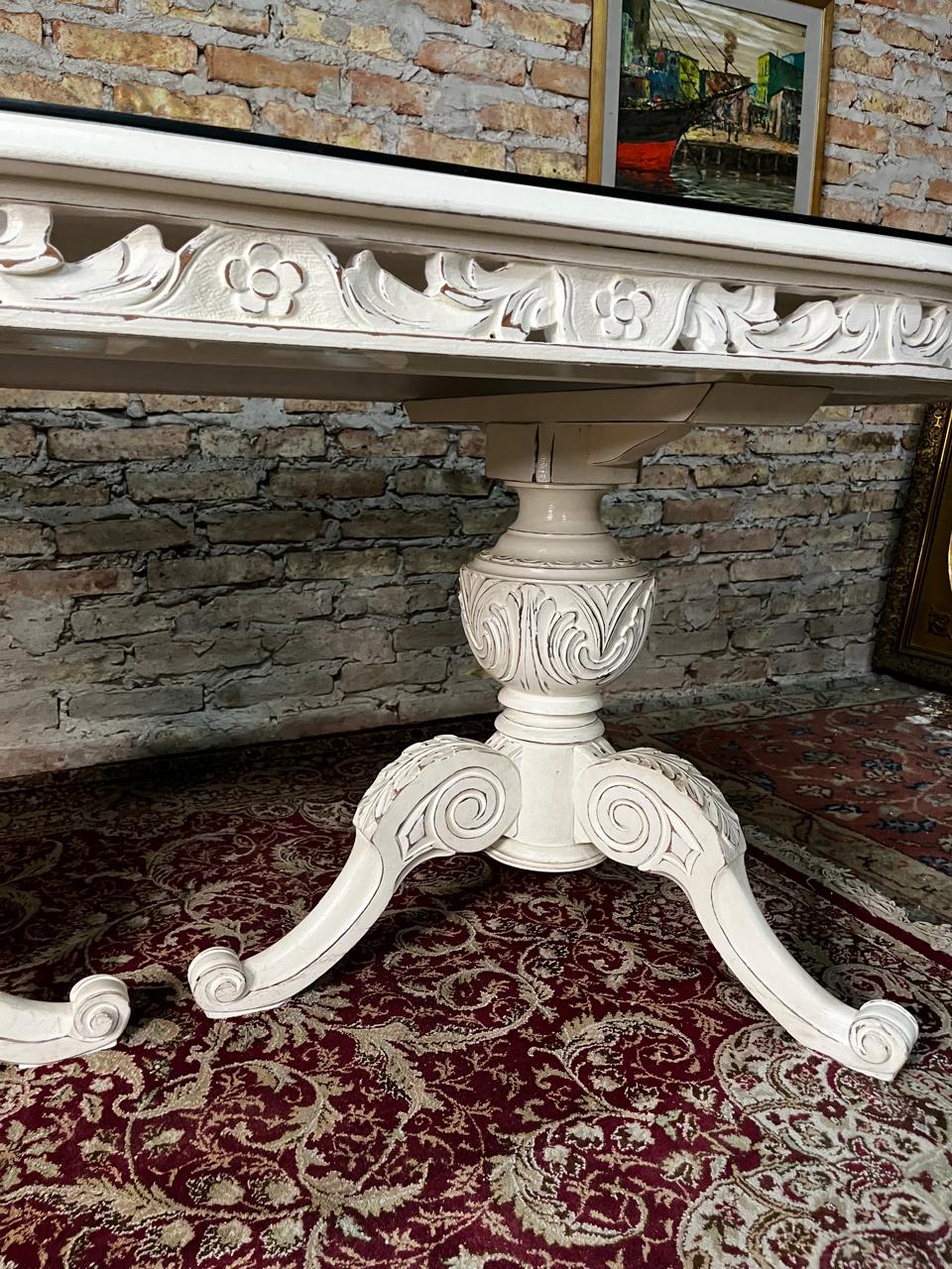 Mesa de comedor oval francés laqueada doble Pata sheraton - Imagen 7