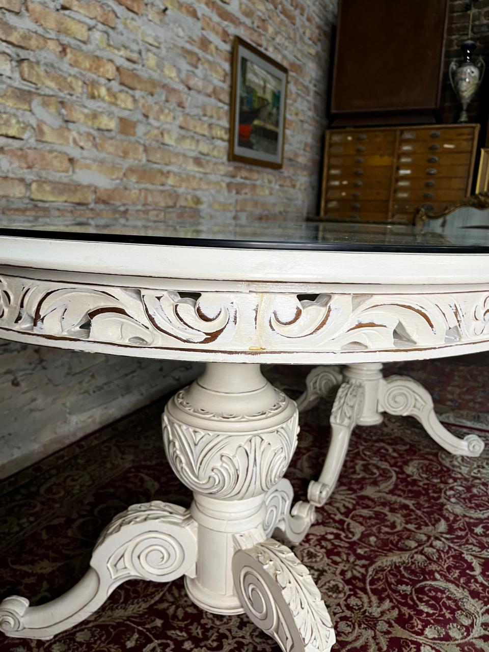 Mesa de comedor oval francés laqueada doble Pata sheraton - Imagen 5