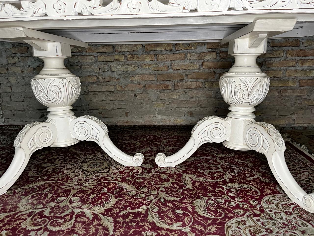 Mesa de comedor oval francés laqueada doble Pata sheraton - Imagen 4