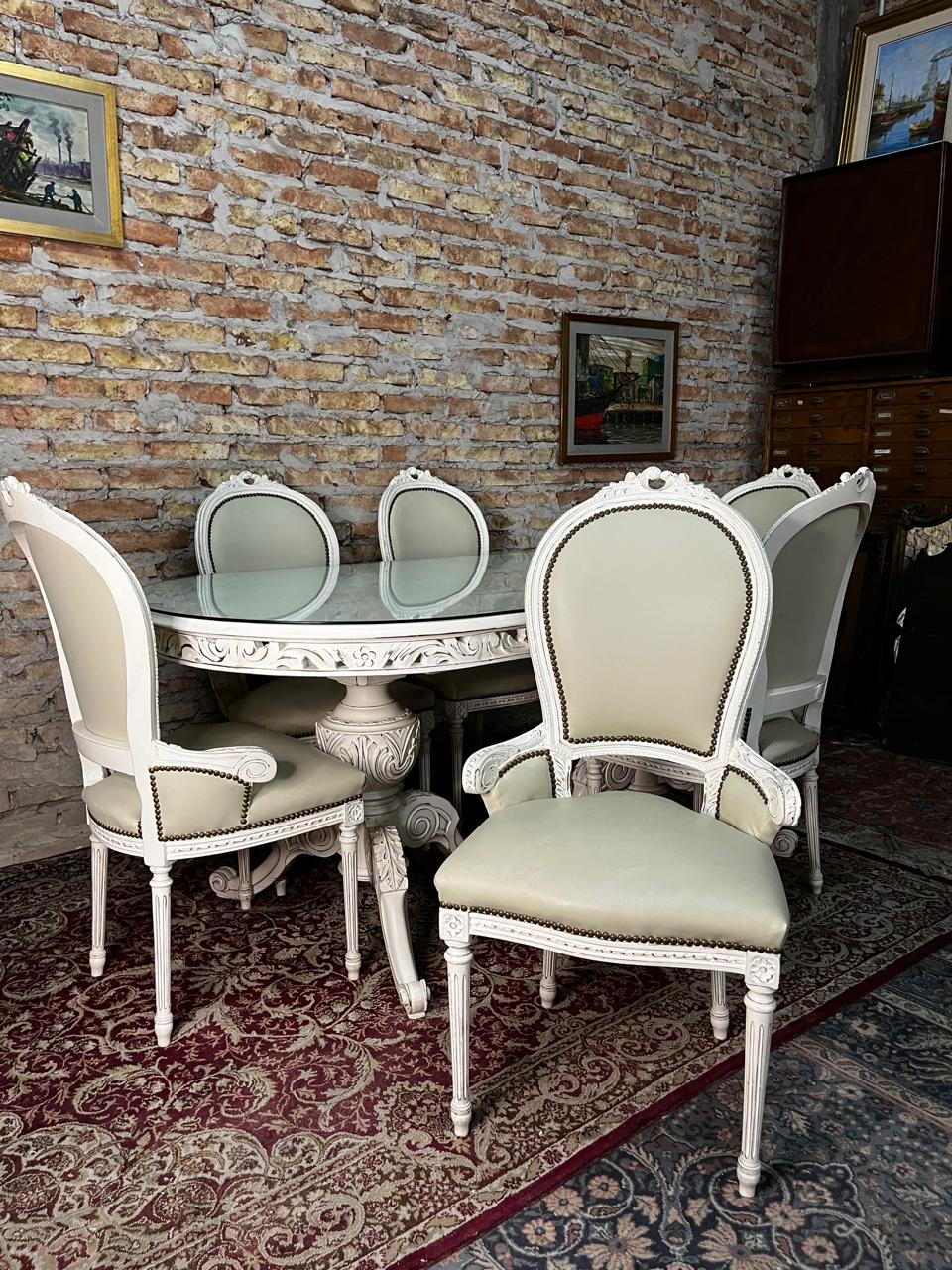 Mesa de comedor oval francés laqueada doble Pata sheraton - Imagen 3