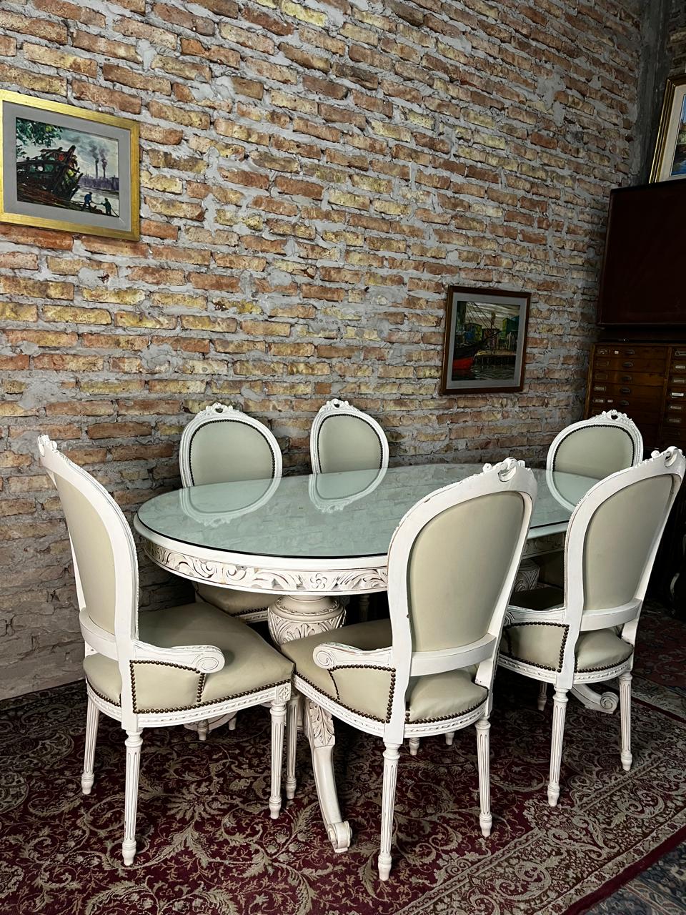 Mesa de comedor oval francés laqueada doble Pata sheraton - Imagen 2