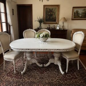Mesa de comedor oval francés laqueada doble Pata sheraton
