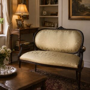 sillón francés de sala medallón realizado en madera tallada
