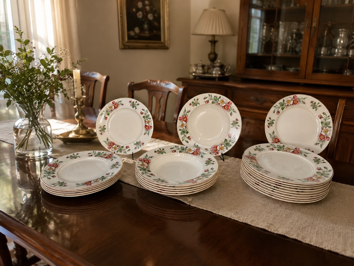 juego de platos de origen inglés realizado en porcelana con motivo floral