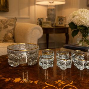 juego de whisky de cristal con guarda dorada